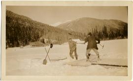 Sewall and Philip Tapley clowning on the ice