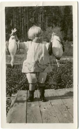 Virgina Tapley with two dead ducks