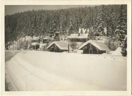 Rainbow cabins in snow